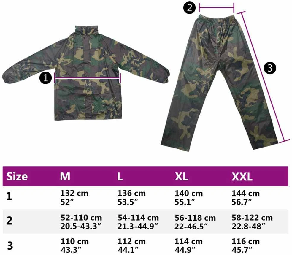 Kamufliažinis Vyriškas 2 Dalių Kostiumas nuo Lietaus su Gobtuvu, XL