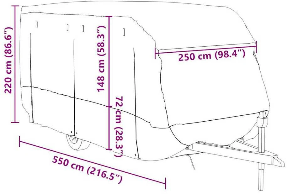 Karavano užvalkalas, pilka, 550x250x220cm, neaustinis audinys