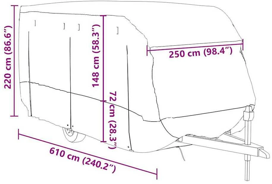 Karavano užvalkalas, pilka, 610x250x220cm, neaustinis audinys