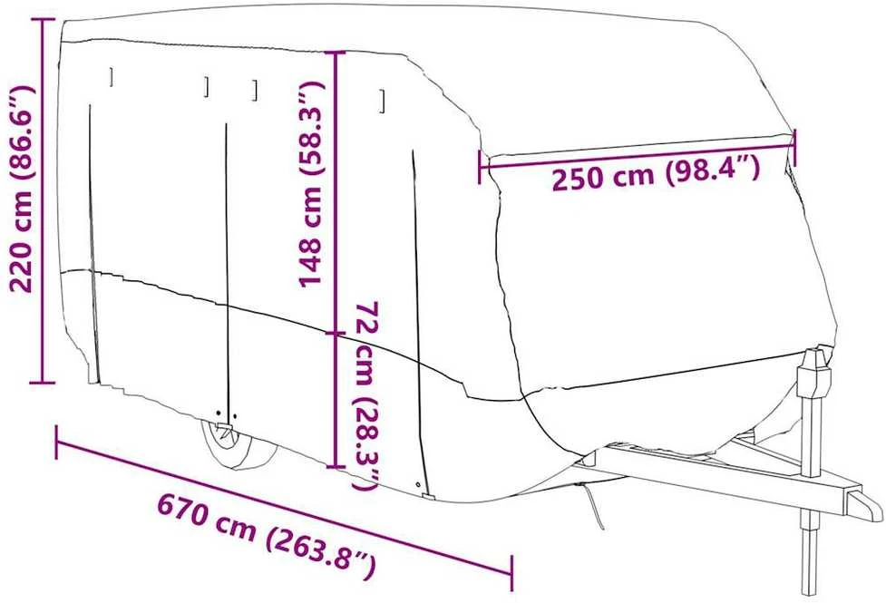 Karavano užvalkalas, pilka, 670x250x220cm, neaustinis audinys