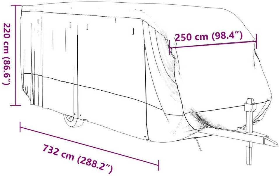 Karavano užvalkalas, pilka, 732x250x220cm, neaustinis audinys