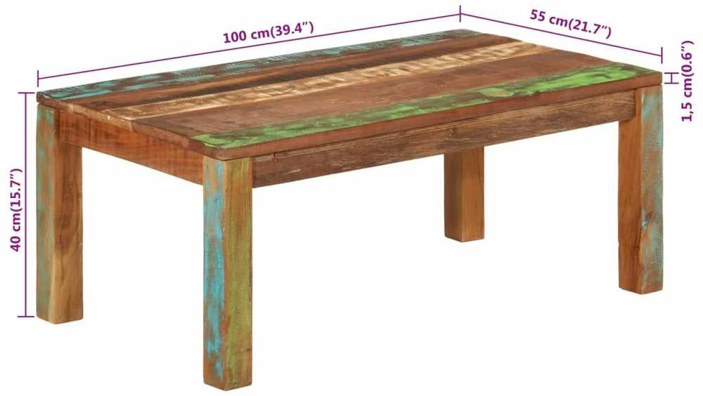 Kavos staliukas, 100x55x40cm, perdirbtos medienos masyvas