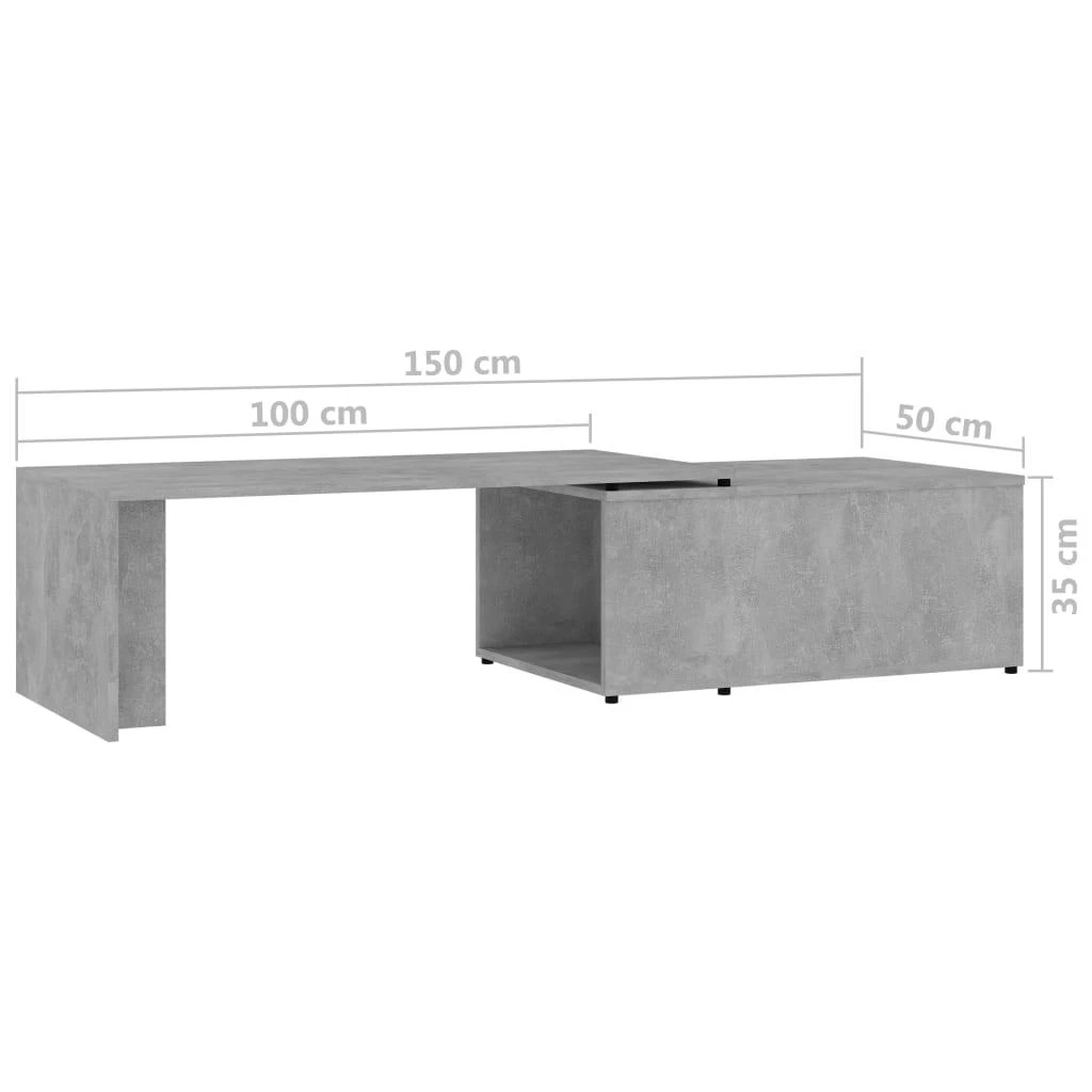 Kavos staliukas, betono pilkos spalvos, 150x50x35cm, MDP