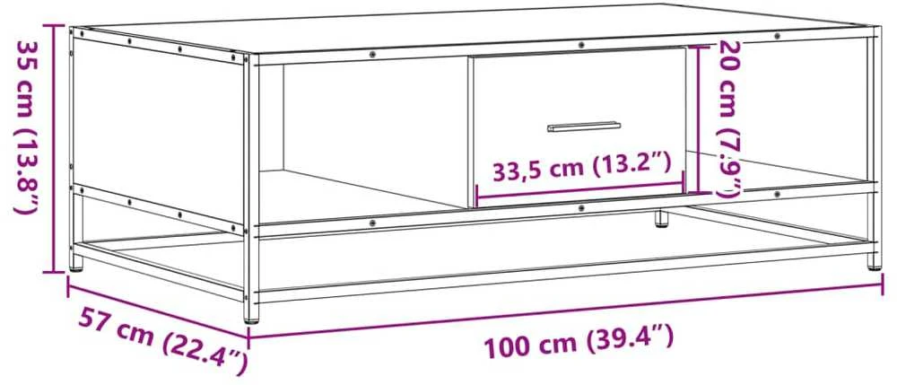 Kavos staliukas, dūminis, 100x57x35cm, apdirbta mediena/metalas