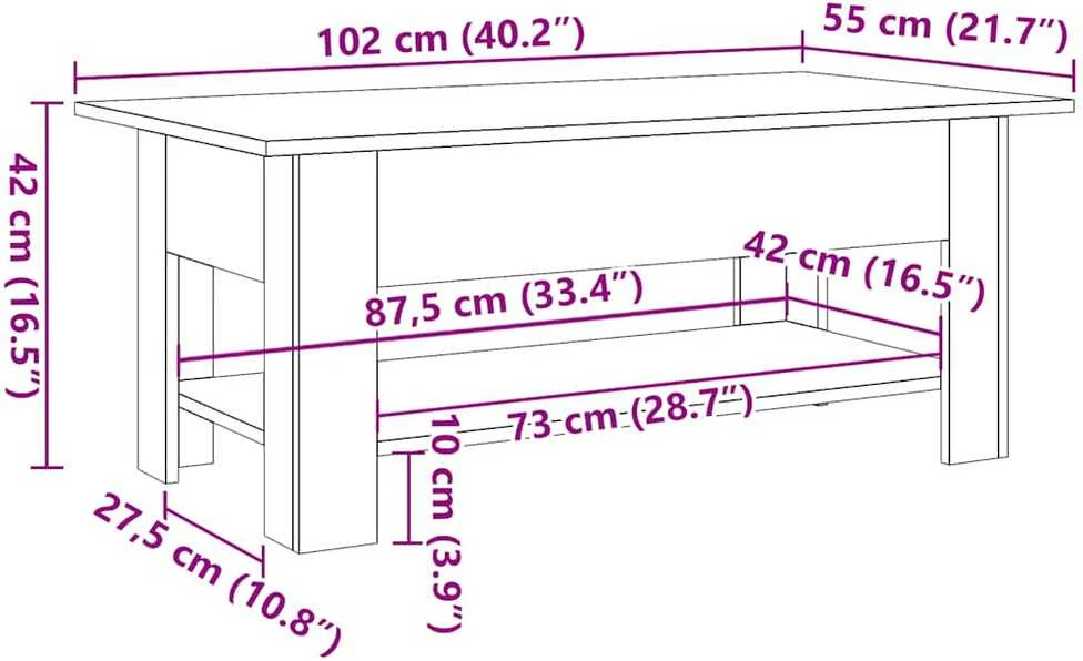 Kavos staliukas, medienos, 102x55x42cm, apdirbta mediena
