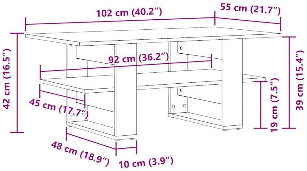 Kavos staliukas, medienos, 102x55x42cm, apdirbta mediena