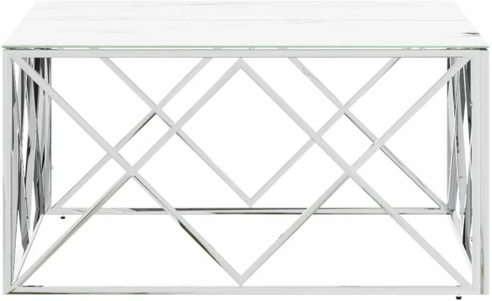 Kavos staliukas, sidabrinis, 80x80x40cm, plienas ir stiklas