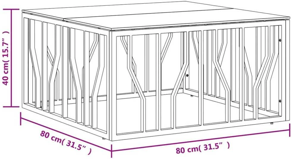 Kavos staliukas, sidabrinis, 80x80x40cm, plienas ir stiklas
