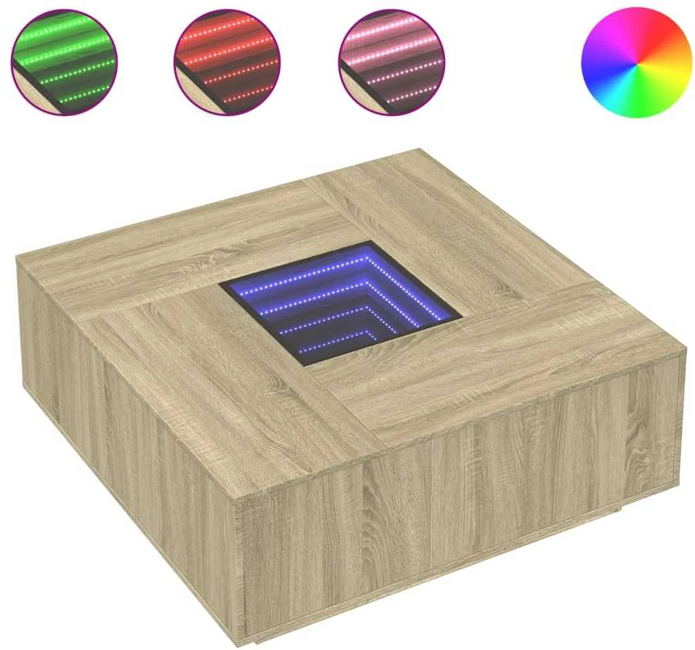 Kavos staliukas su Infinity LED, ąžuolo, 100x100x40cm