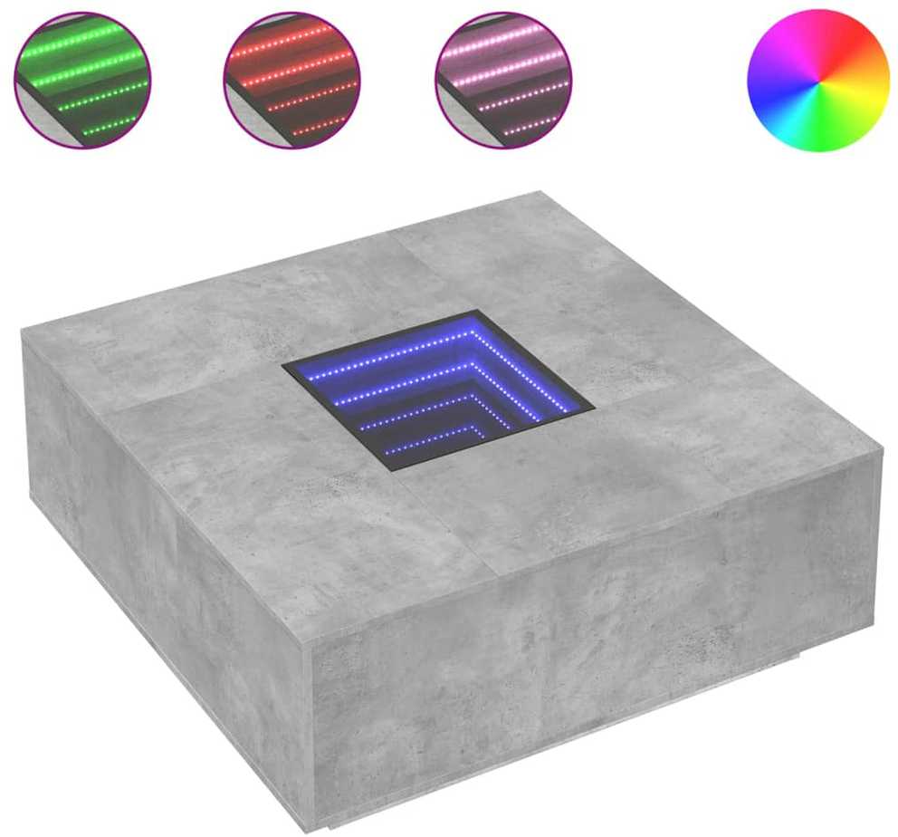 Kavos staliukas su Infinity LED, betono, 100x100x40cm