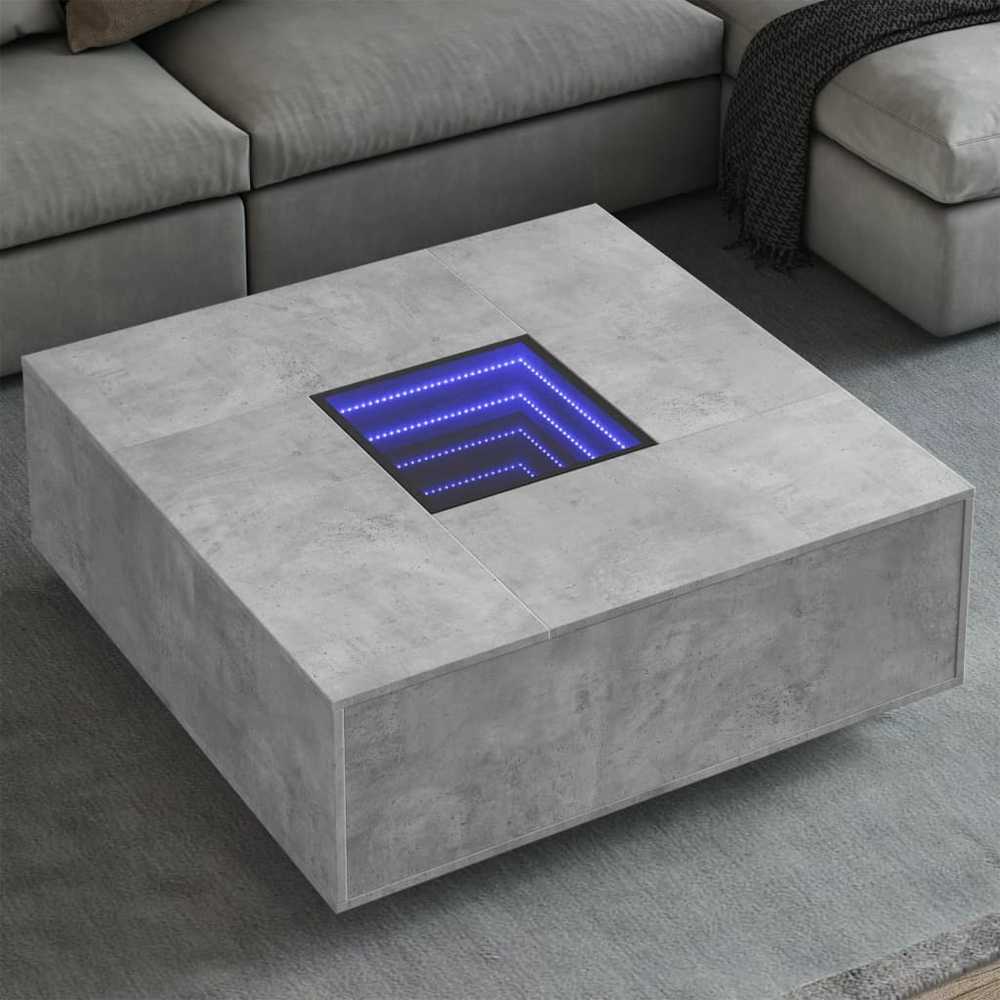 Kavos staliukas su Infinity LED, betono, 100x100x40cm