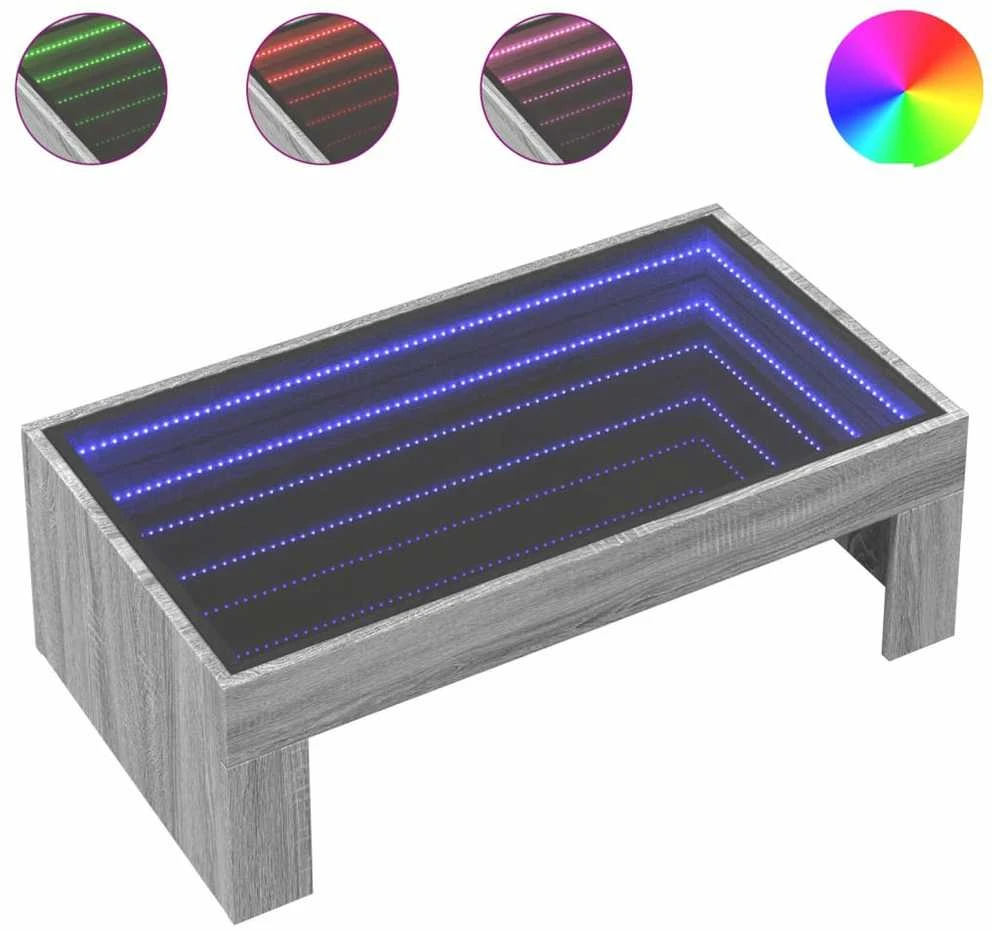 Kavos staliukas su Infinity LED lemputėmis, pilkas, 90x50x30cm