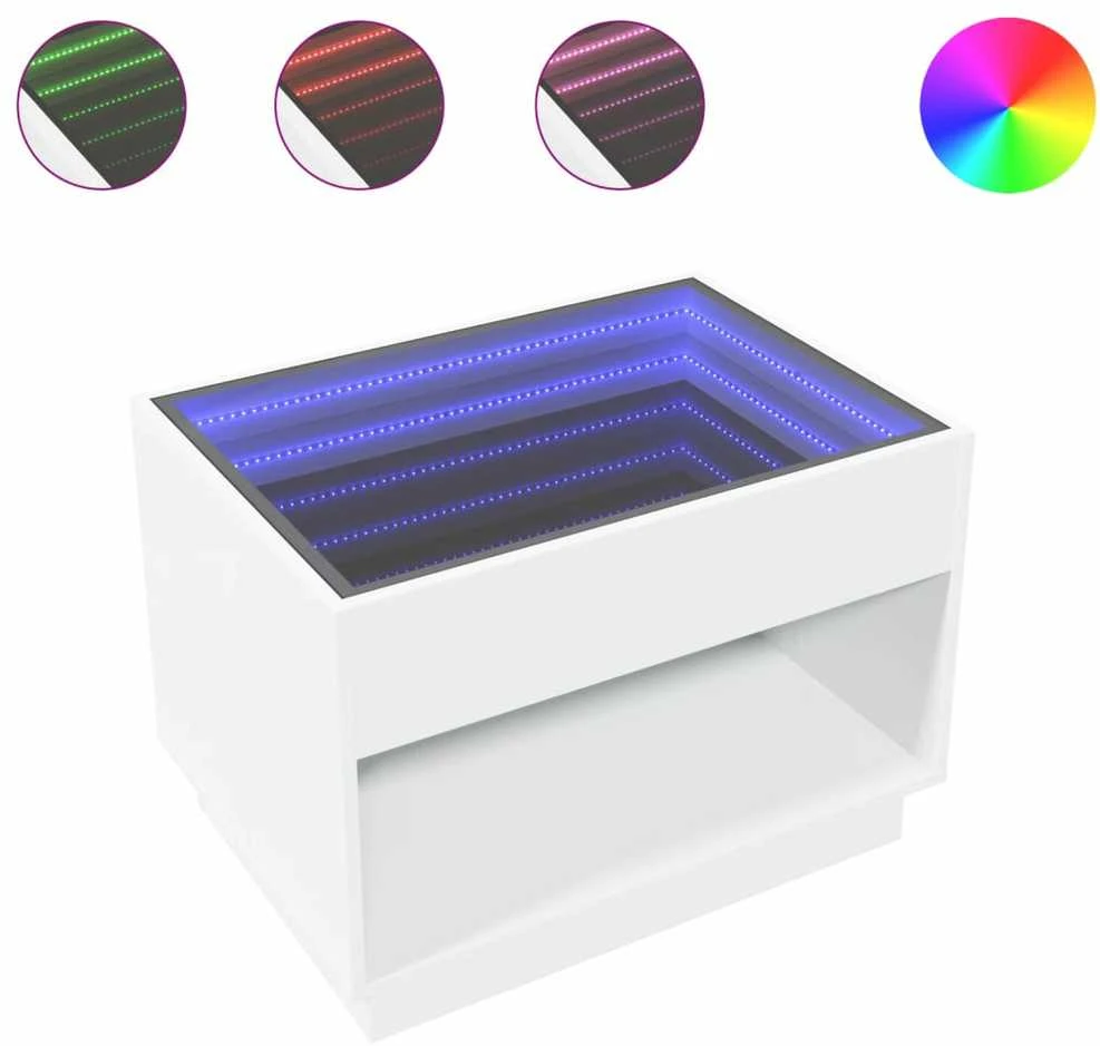 Kavos staliukas su Infinity LED lemputėmis, baltas, 70x50x50cm