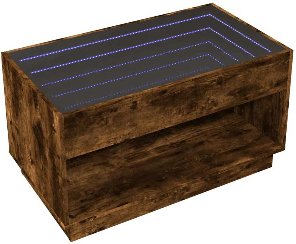Kavos staliukas su Infinity LED lemputėmis, dūminis, 90x50x50cm