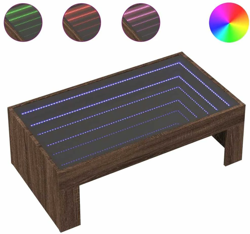 Kavos staliukas su Infinity LED lemputėmis, rudas, 90x50x30cm