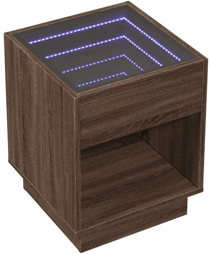 Kavos staliukas su Infinity LED lemputėmis, rudas, 40x40x50cm