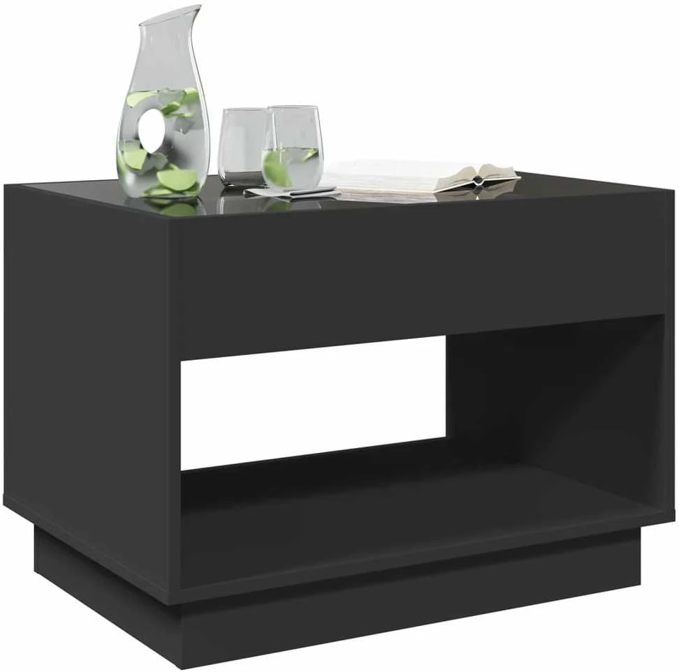 Kavos staliukas su Infinity LED lemputėmis, juodas, 70x50x50cm