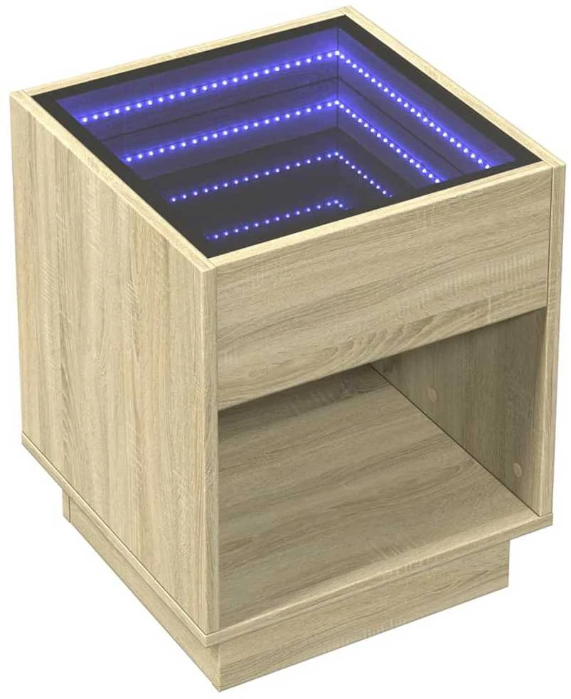 Kavos staliukas su Infinity LED lemputėmis, ąžuolo, 40x40x50cm