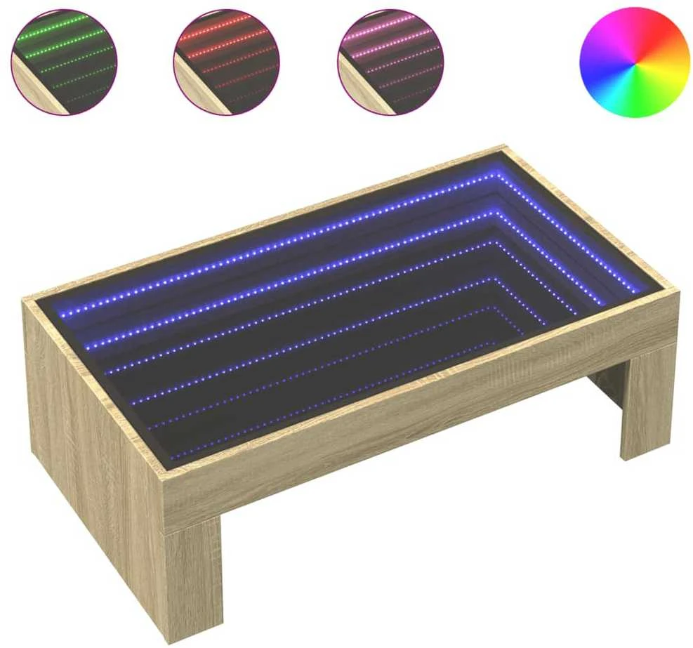 Kavos staliukas su Infinity LED lemputėmis, ąžuolo, 90x50x30cm
