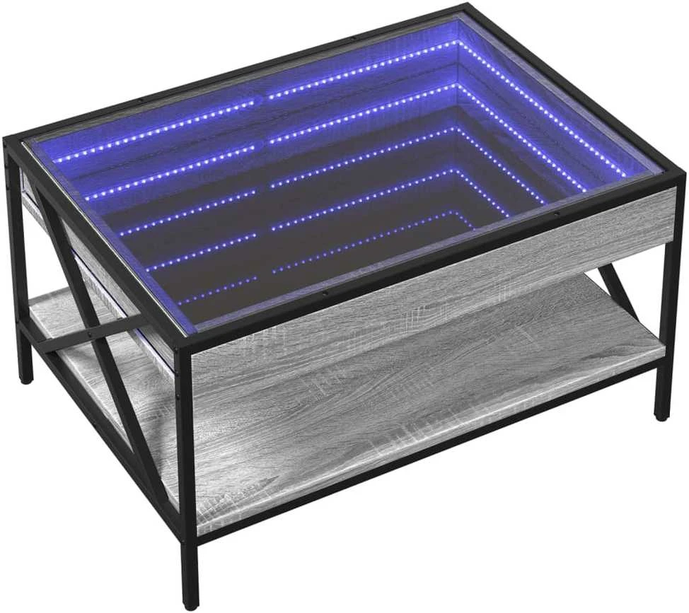 Kavos staliukas su Infinity LED lemputėmis, pilkas, 70x50x38cm