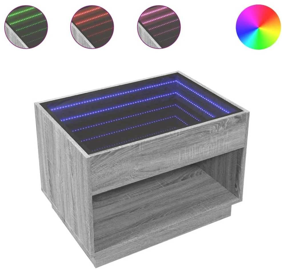Kavos staliukas su Infinity LED lemputėmis, pilkas, 70x50x50cm