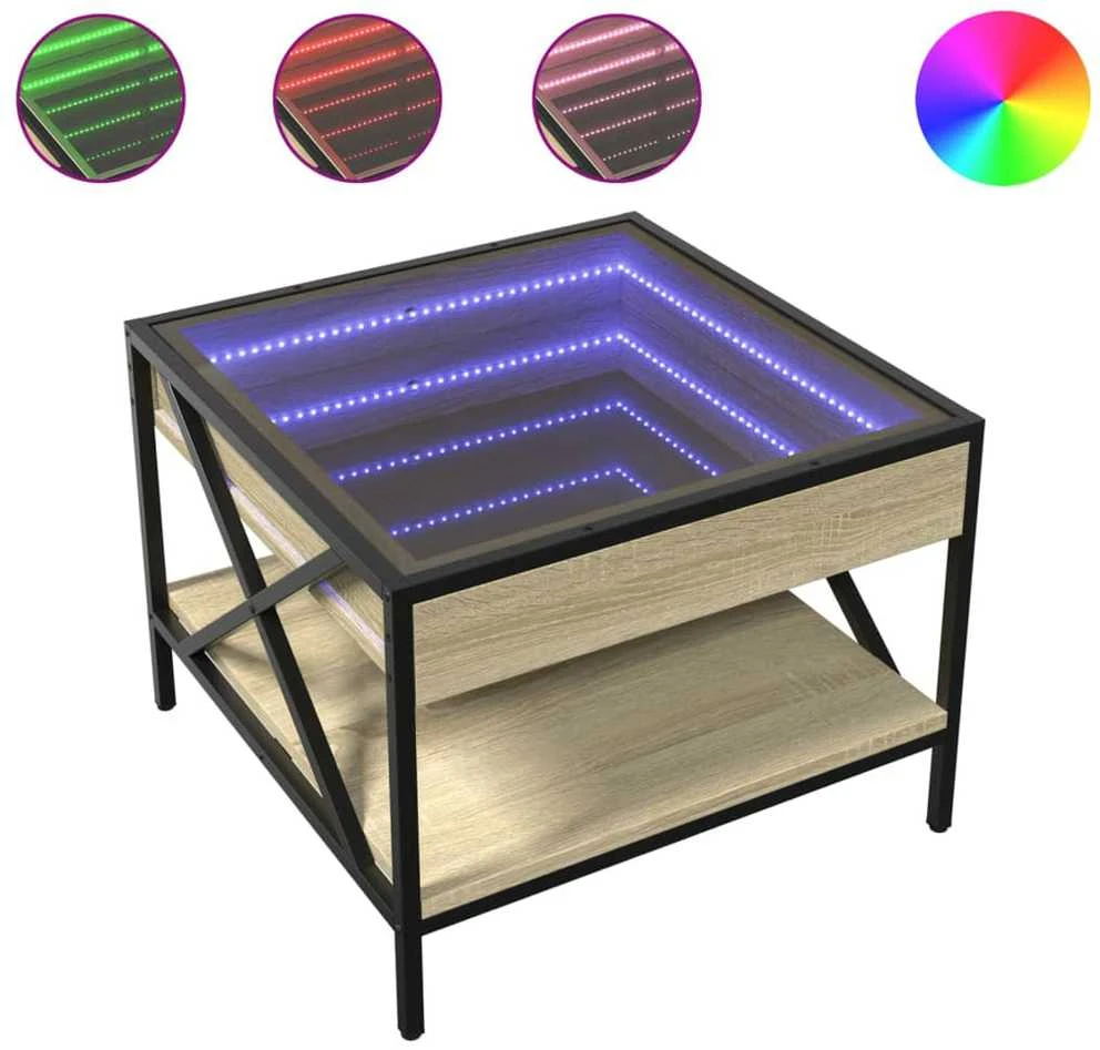 Kavos staliukas su Infinity LED lemputėmis, ąžuolo, 50x50x38cm
