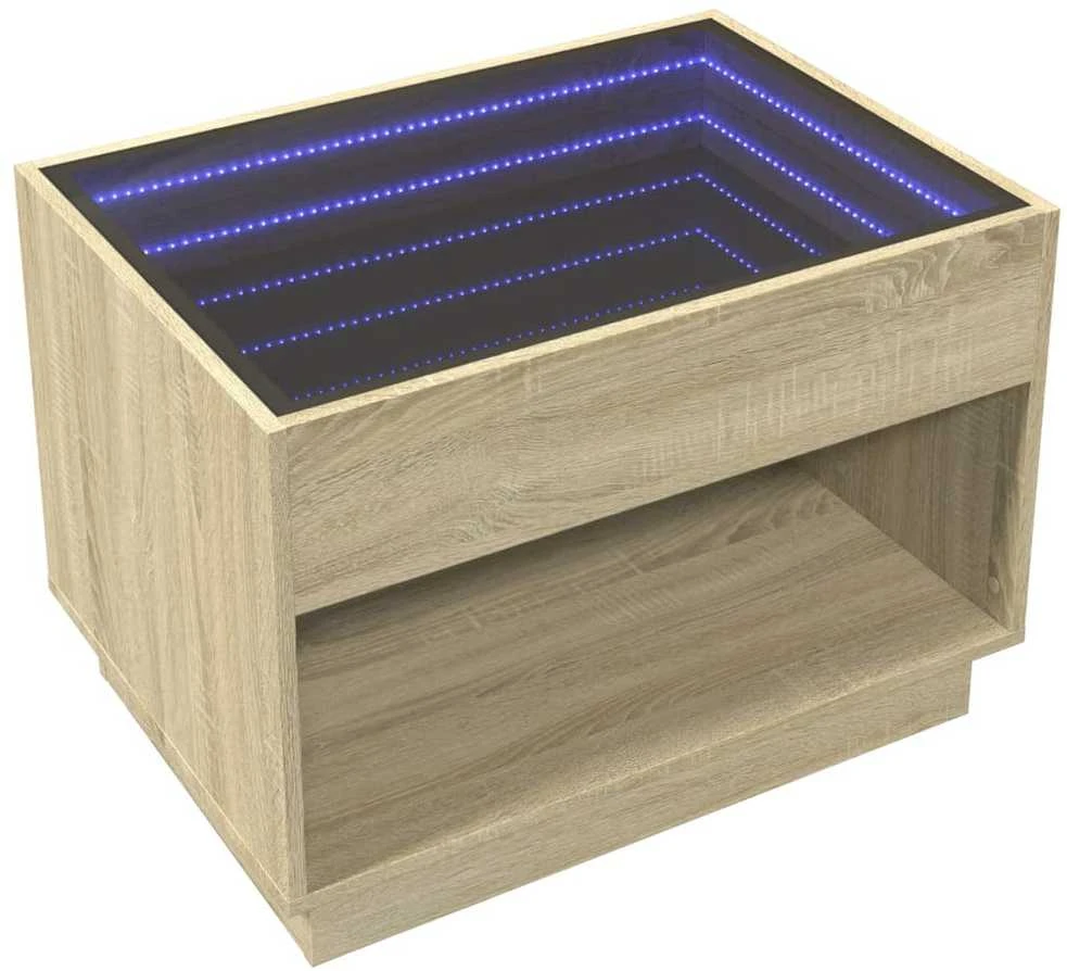 Kavos staliukas su Infinity LED lemputėmis, ąžuolo, 70x50x50cm