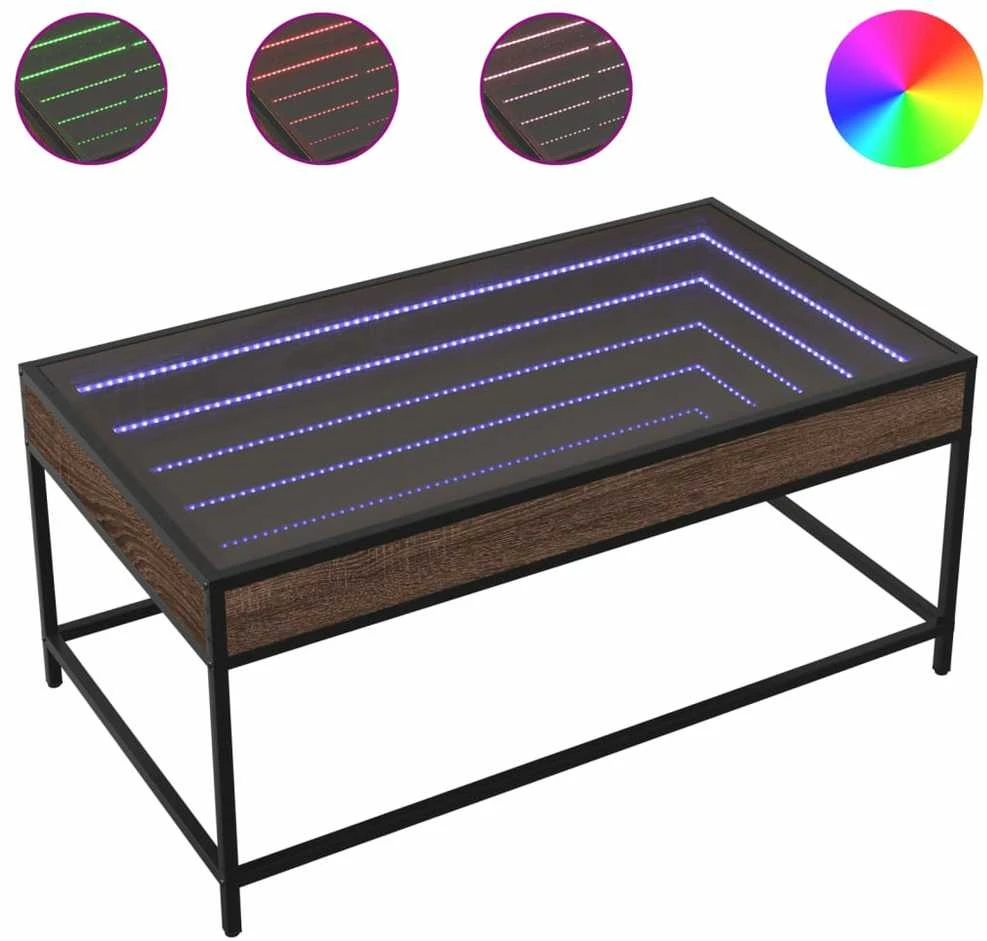 Kavos staliukas su Infinity LED lemputėmis, rudas, 90x50x41cm