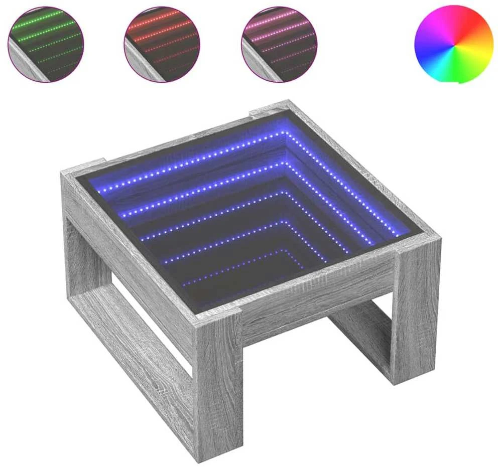 Kavos staliukas su Infinity LED lemputėmis, pilkas, 50x53x30cm