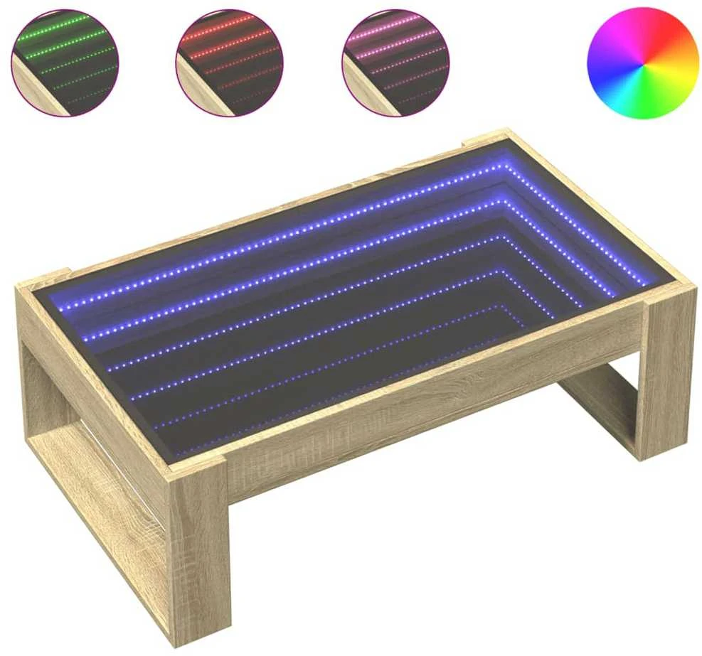 Kavos staliukas su Infinity LED lemputėmis, ąžuolo, 90x53x30cm