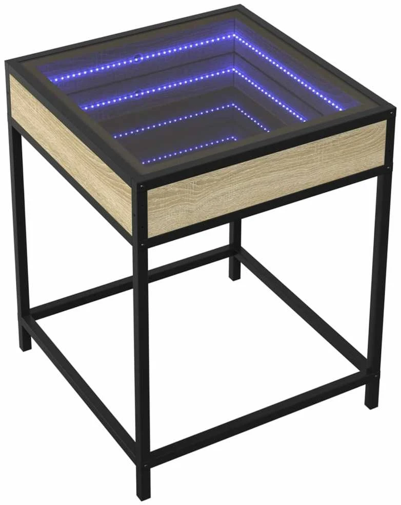 Kavos staliukas su Infinity LED lemputėmis, ąžuolo, 40x40x51cm
