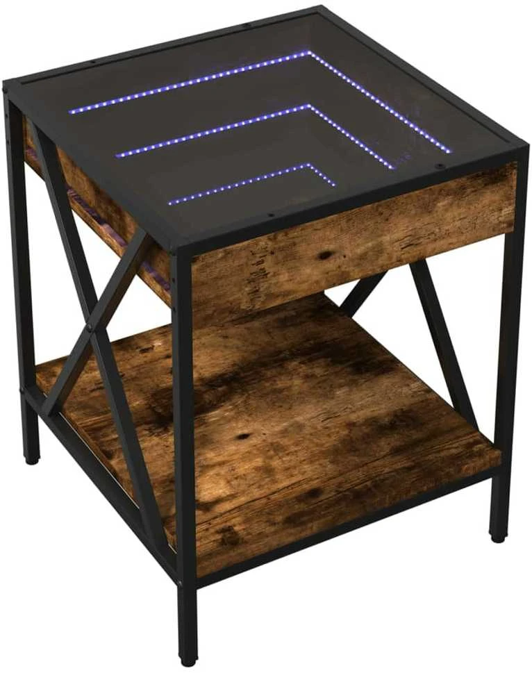 Kavos staliukas su Infinity LED lemputėmis, dūminis, 40x40x49cm