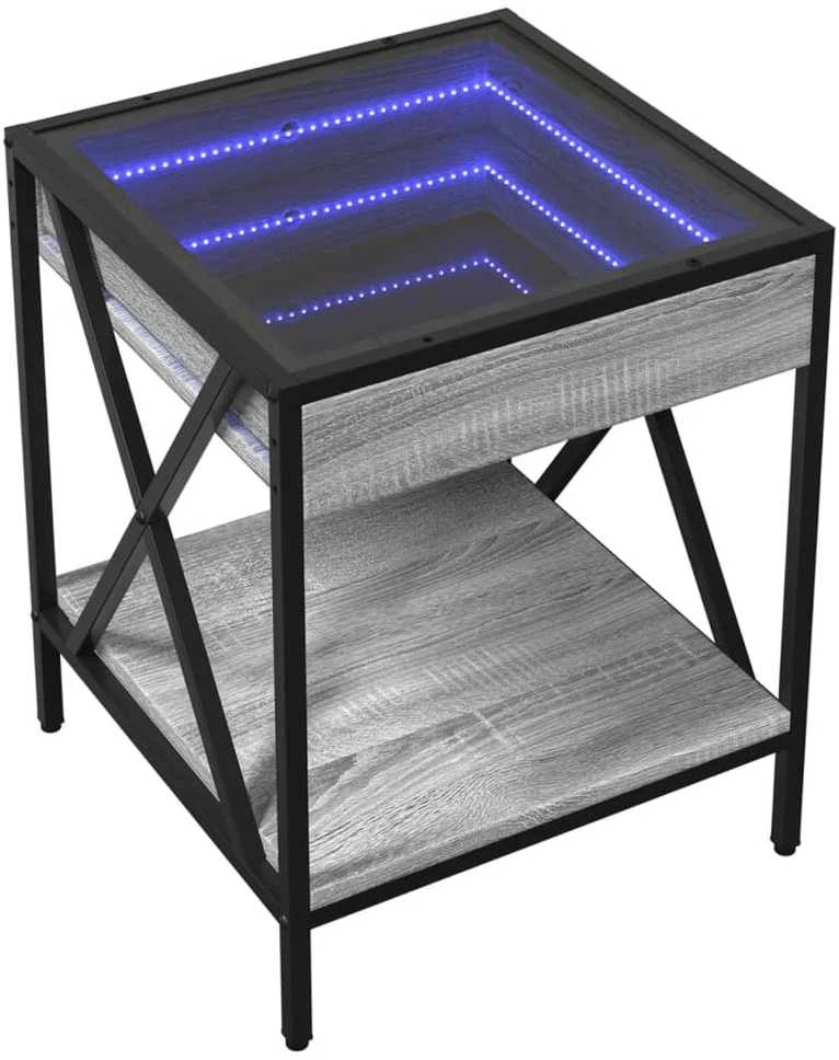 Kavos staliukas su Infinity LED lemputėmis, pilkas, 40x40x49cm