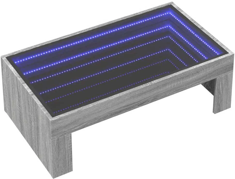 Kavos staliukas su Infinity LED lemputėmis, pilkas, 90x50x30cm