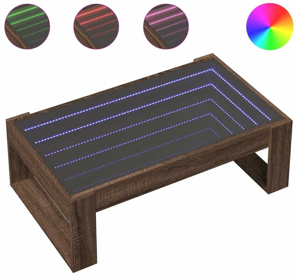 Kavos staliukas su Infinity LED lemputėmis, rudas, 90x53x30cm