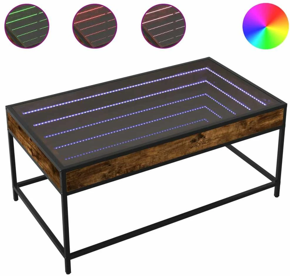 Kavos staliukas su Infinity LED lemputėmis, dūminis, 90x50x41cm