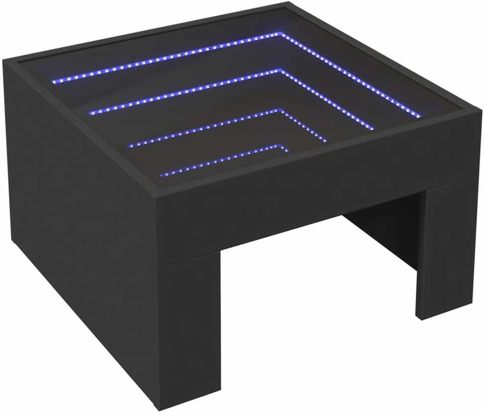 Kavos staliukas su Infinity LED lemputėmis, juodas, 50x50x30cm