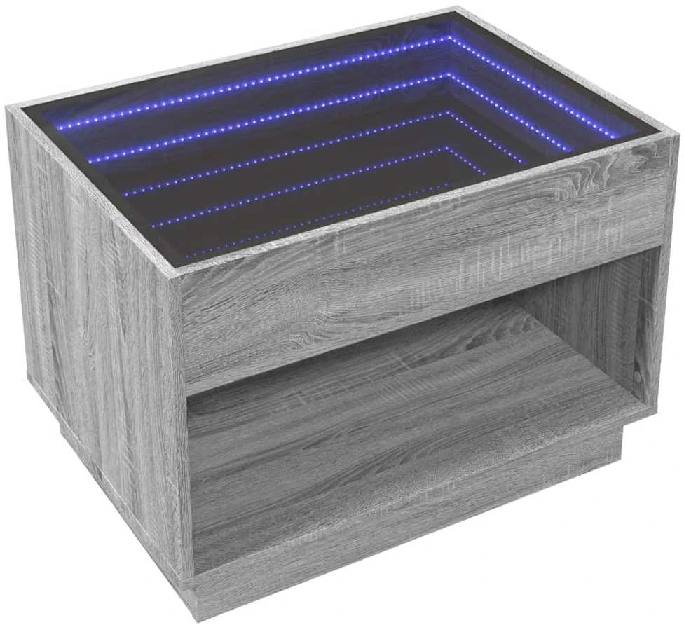 Kavos staliukas su Infinity LED lemputėmis, pilkas, 70x50x50cm