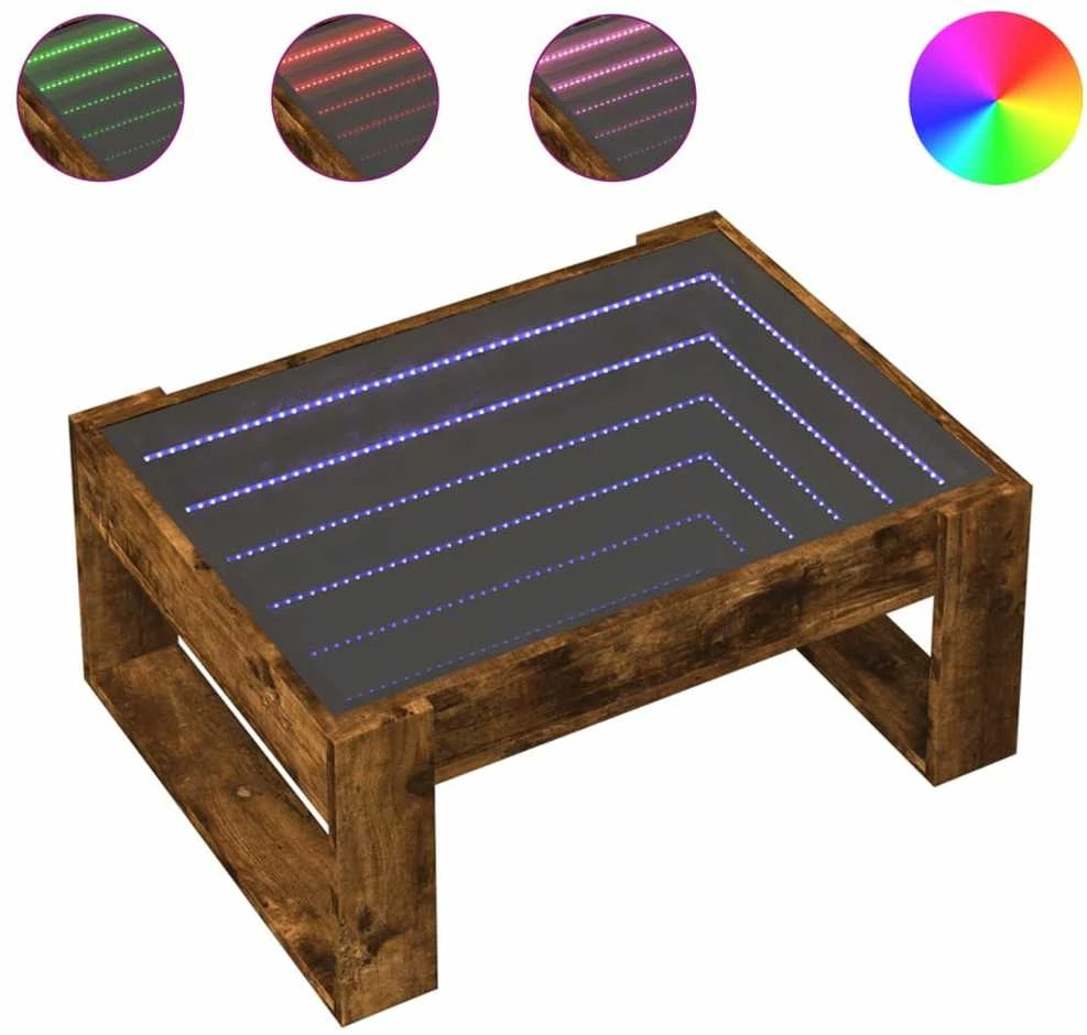 Kavos staliukas su Infinity LED lemputėmis, dūminis, 70x53x30cm