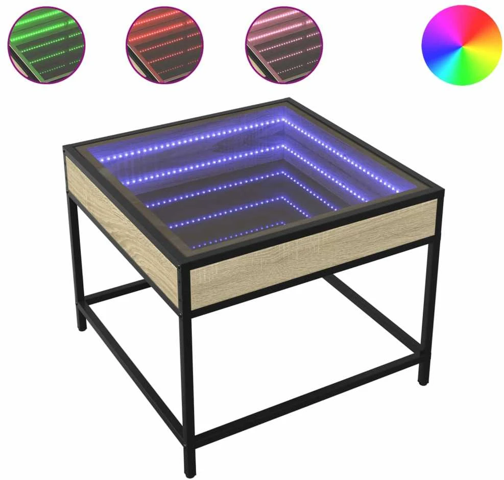 Kavos staliukas su Infinity LED lemputėmis, ąžuolo, 50x50x41cm