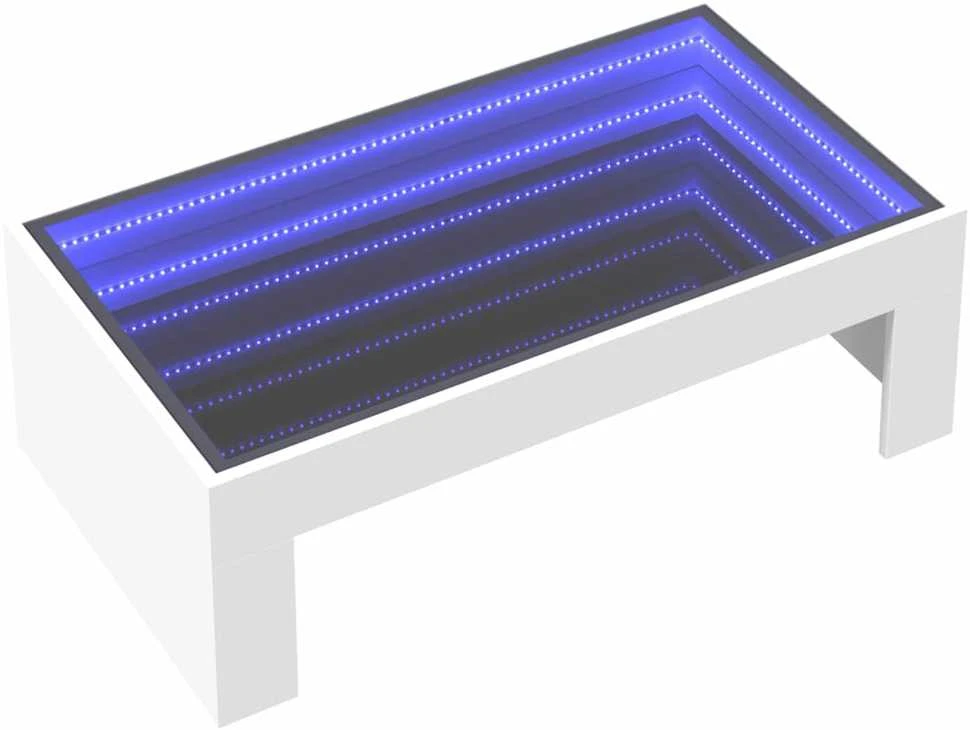 Kavos staliukas su Infinity LED lemputėmis, baltas, 90x50x30cm