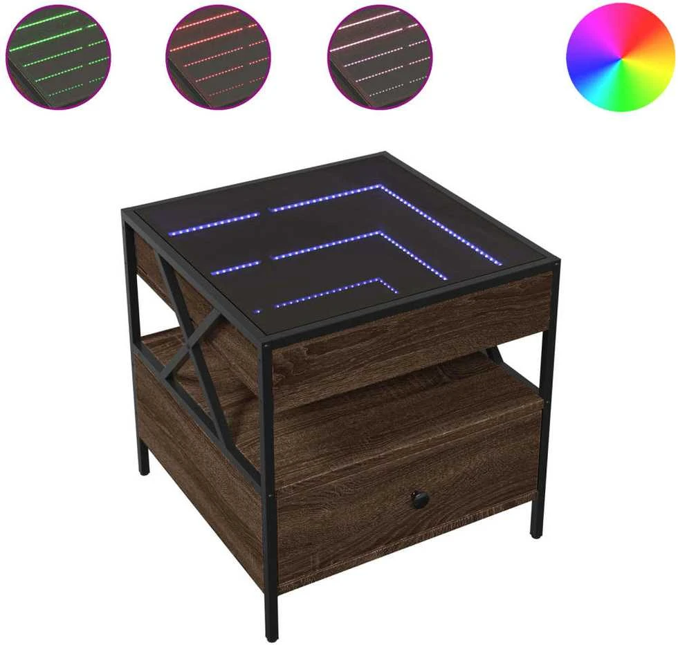 Kavos staliukas su Infinity LED lemputėmis, rudas, 50x50x51cm