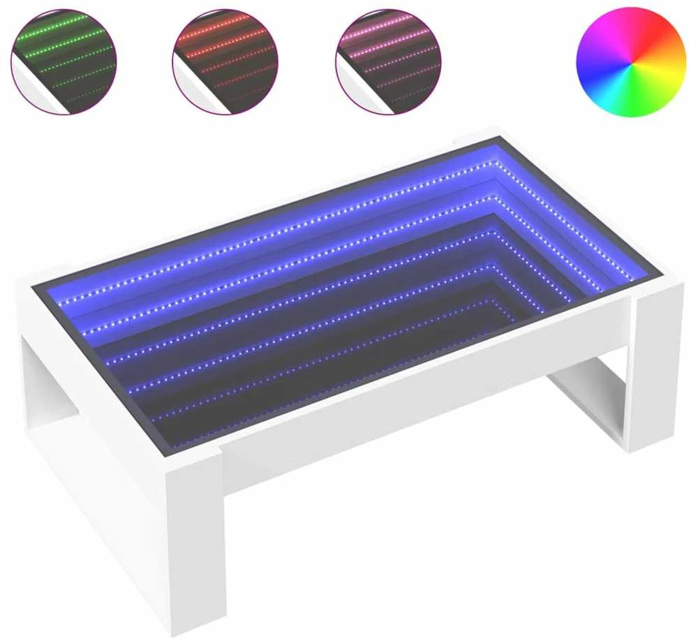 Kavos staliukas su Infinity LED lemputėmis, baltas, 90x53x30cm
