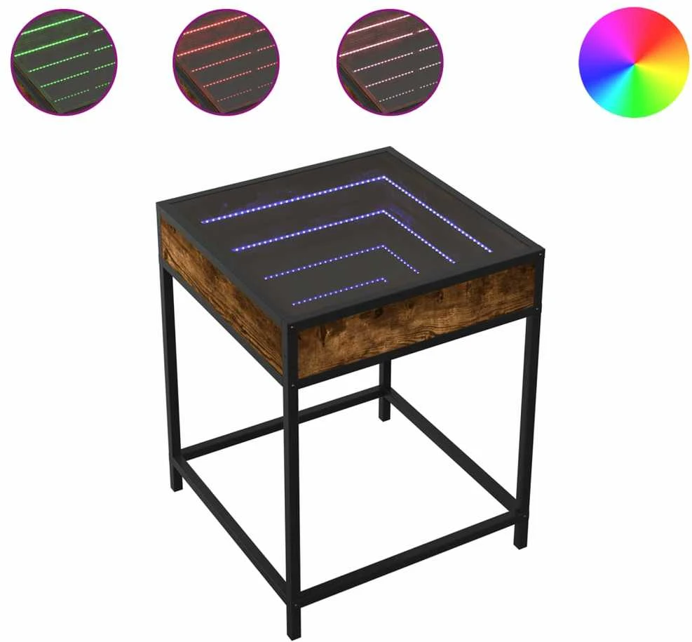 Kavos staliukas su Infinity LED lemputėmis, dūminis, 40x40x51cm
