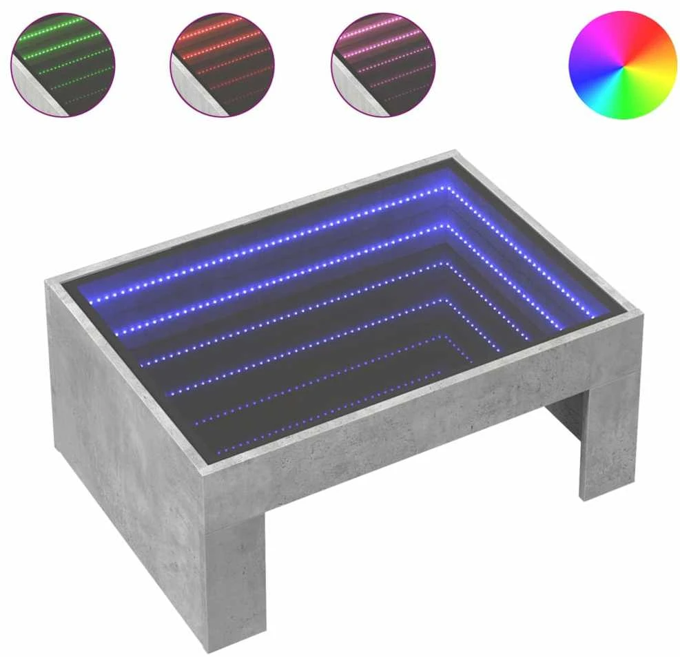 Kavos staliukas su Infinity LED lemputėmis, betono, 70x50x30cm