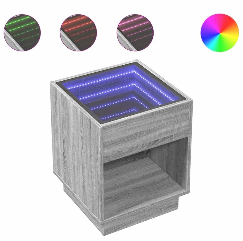 Kavos staliukas su Infinity LED lemputėmis, pilkas, 40x40x50cm