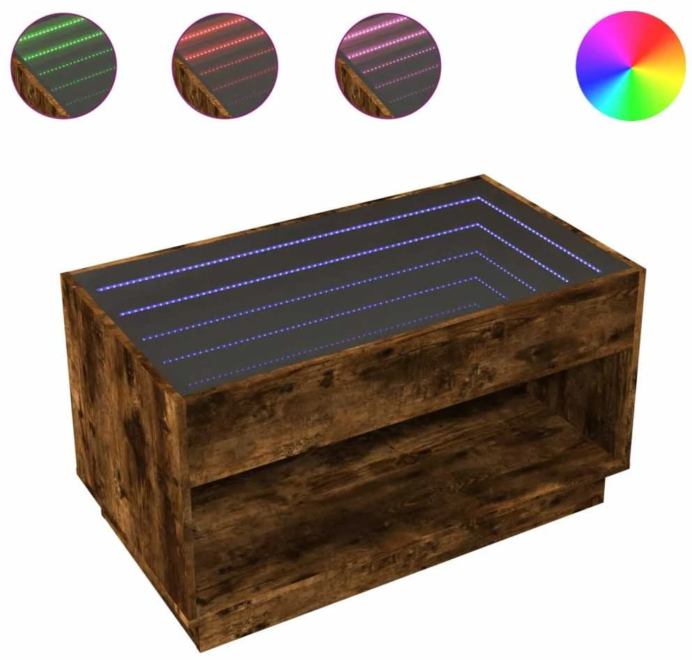 Kavos staliukas su Infinity LED lemputėmis, dūminis, 90x50x50cm