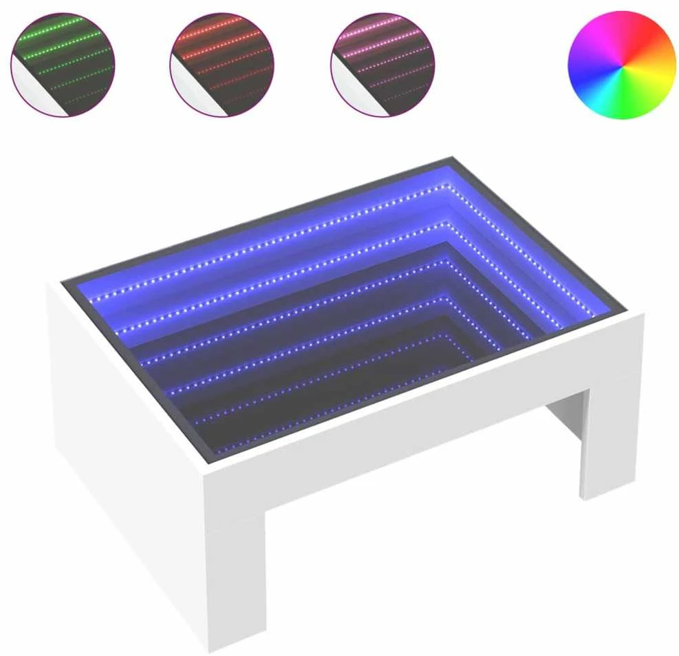 Kavos staliukas su Infinity LED lemputėmis, baltas, 70x50x30cm
