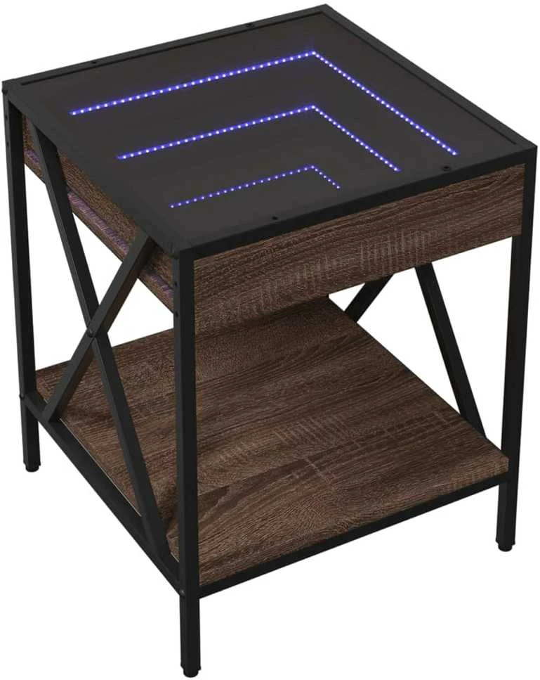 Kavos staliukas su Infinity LED lemputėmis, rudas, 40x40x49cm