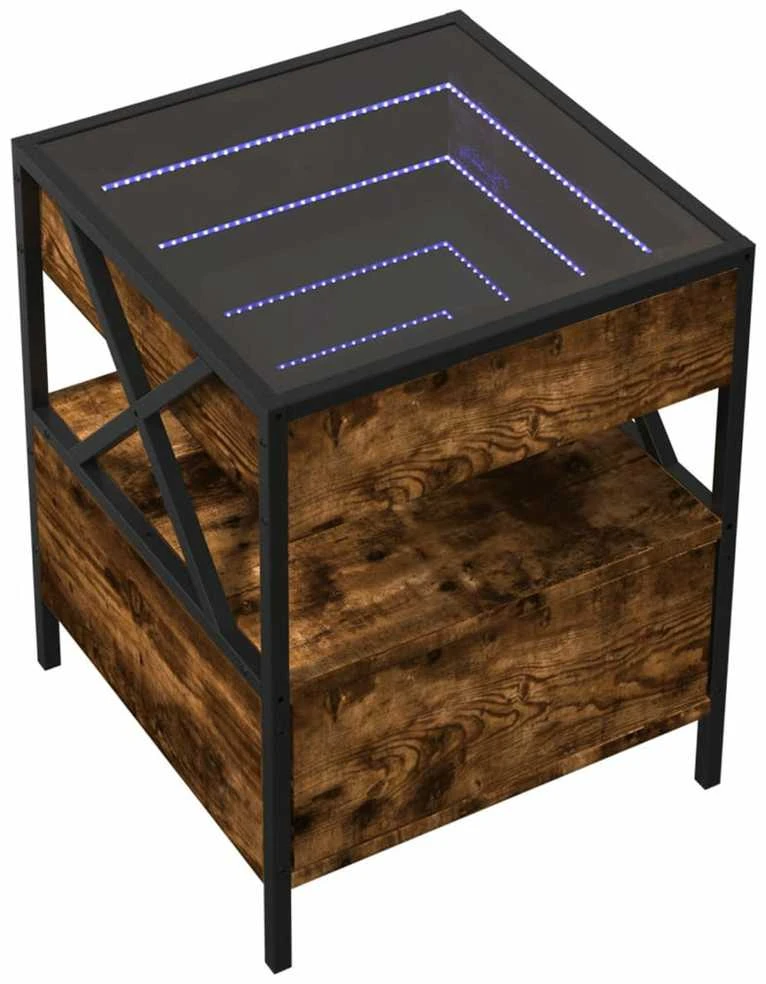Kavos staliukas su Infinity LED lemputėmis, dūminis, 40x40x51cm